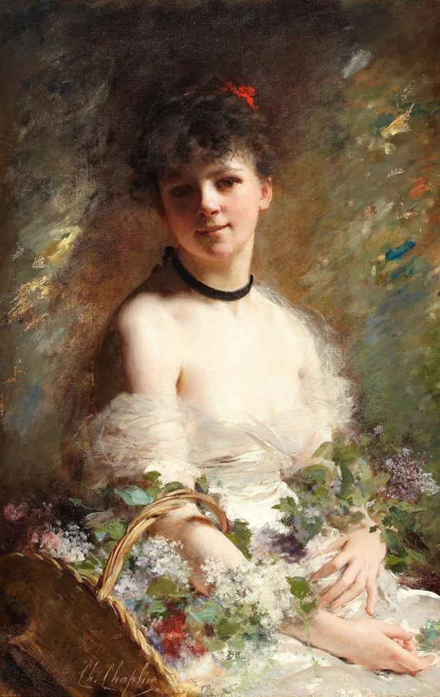 Giovane donna con cesto di fiori